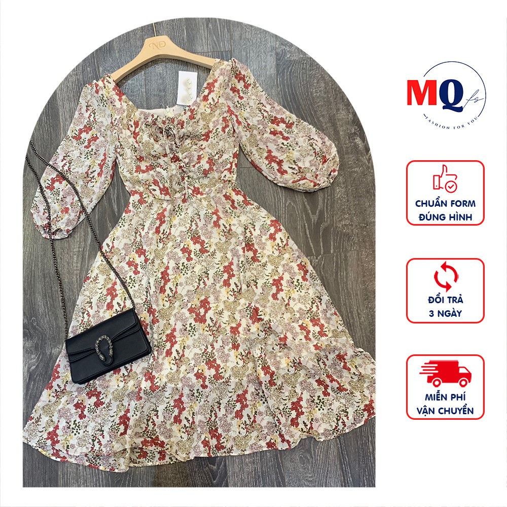Váy hoa nhí rút ngực MQ CLOTHING đầm nữ dáng xòe tay lỡ thanh lịch