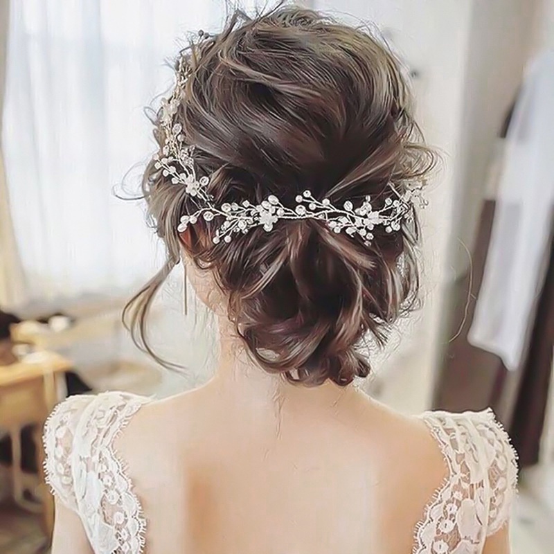 Cài Tóc Hình Vương Miện Đính Pha Lê Và Ngọc Trai Cho Cô Dâu