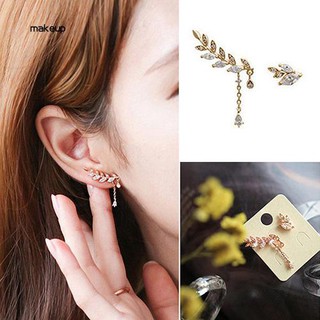 Bộ bông tai bất đối xứng hình chiếc lá đính đá lấp lánh thời trang cho nữ