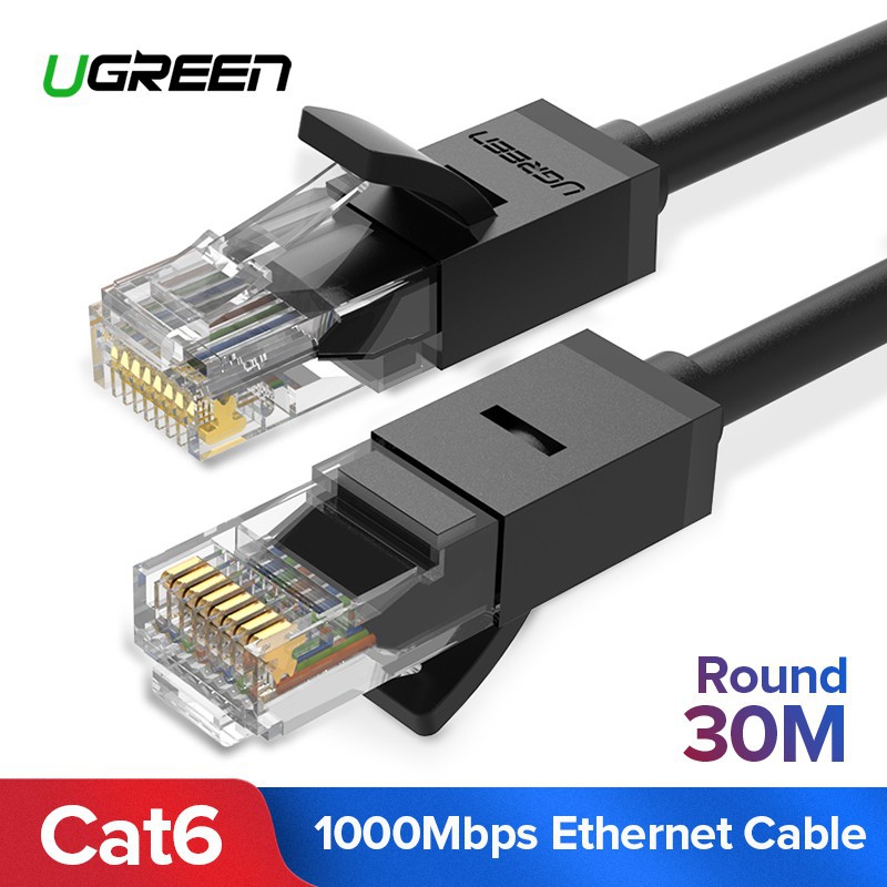 Cáp mạng Cat6 RJ45 UGREEN 20168 20169 20170 NW102 (màu đen,Lan 1000Mbps 2 đầu đúc) CHính Hãng