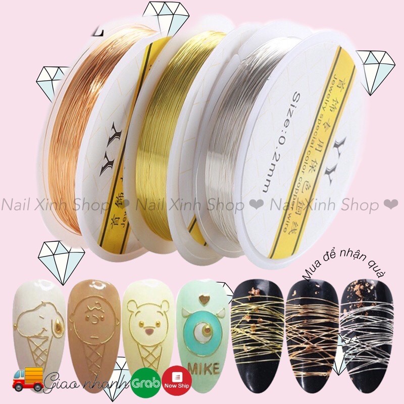 Cuộn sợi kim loại mãnh  trang trí móng tay, phụ kiện trang trí nail, phụ kiện nail chuyên dụng 2020