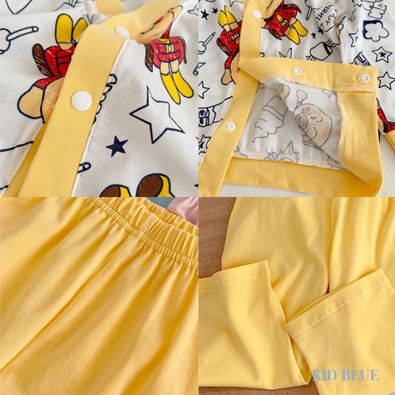 Bộ Đồ Mặc Nhà Cổ V Cài Nút In Hoạt Hình Dễ Thương Cho Bé