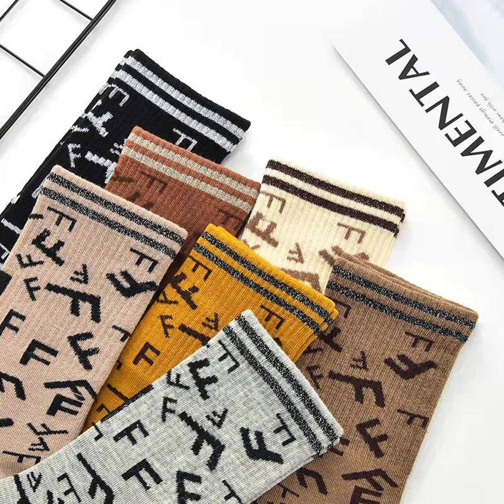 AROMA Tất Cotton Cổ Cao In Chữ Thời Trang Nhật Bản