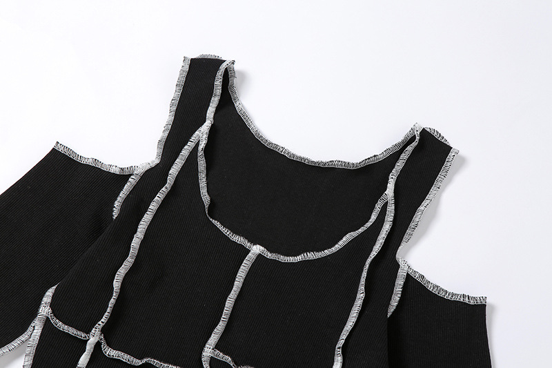 DUNEA COD Women's New Irregular Slim Hollow Strapless Long Sleeve T-Shirt