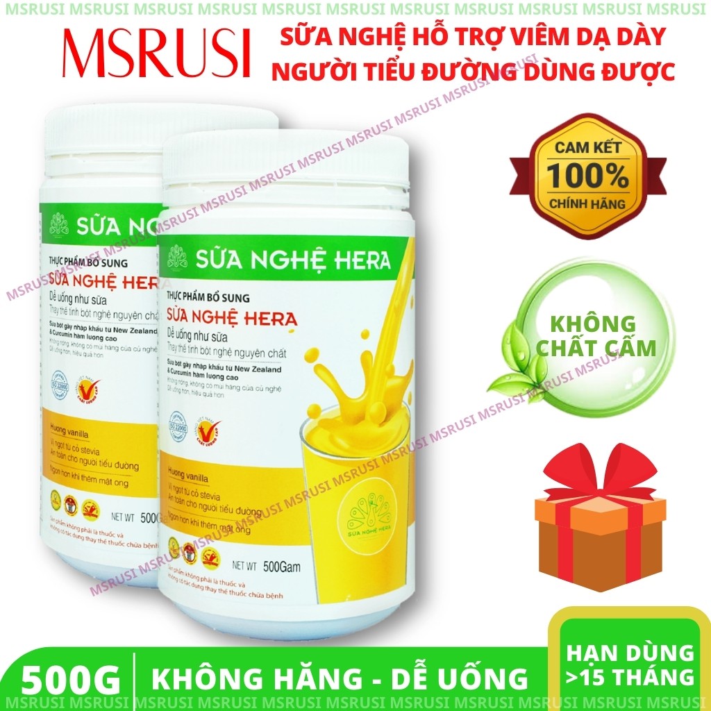 Sữa nghệ Hera Hera Milk Thực phẩm cho sức khỏe dạ dày Hệ tiêu hóa khỏe - Giúp đẹp da [Combo 2 hộp 500g] 50-60 ngày uống