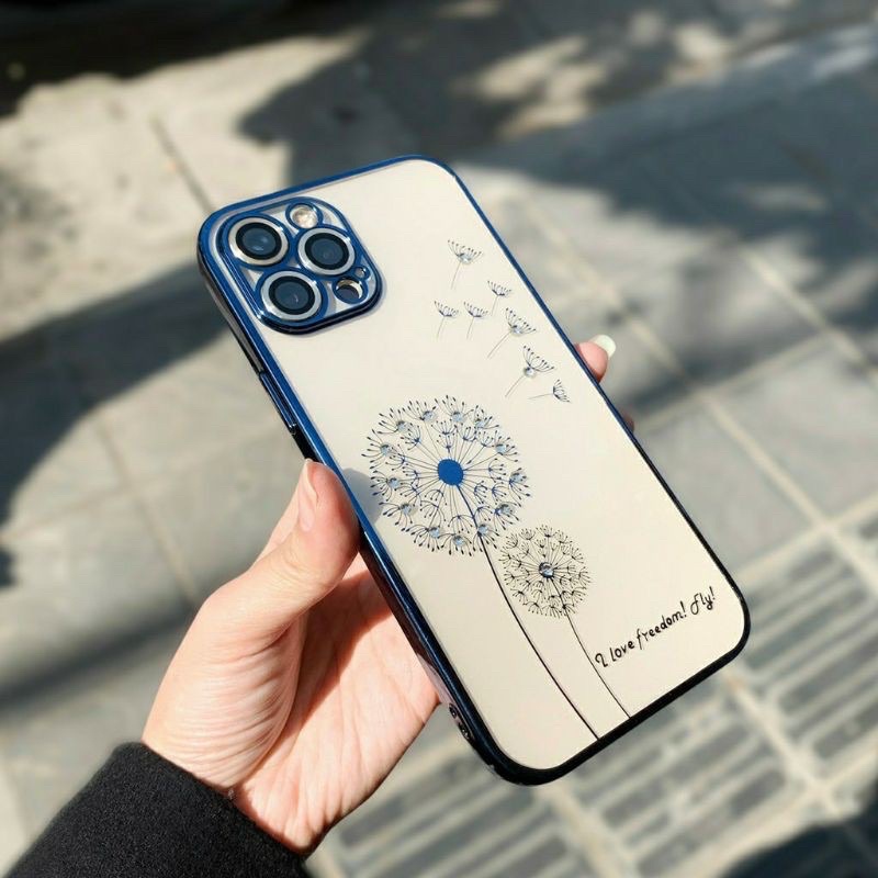 Ốp REALSKY viền si bóng đính đá hoa bồ công anh ip14/ ip14pro/ ip14pro/ ip14pro max