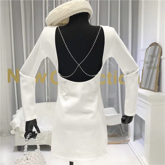 sẵn Đầm ôm body tay dài hở lưng chéo dây đính đá dự tiệc hàng Quảng châu。BỐN ẢNH THẬT CUỐI 	 J0158 | BigBuy360 - bigbuy360.vn