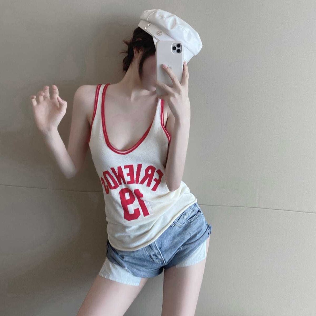 Áo Thể Thao Không Tay Dáng Rộng In Chữ Màu Sắc Tương Phản Thời Trang Mùa Hè Cho Nữ