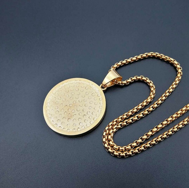 Hip Hop Iced Out Round Allah Pendant Necklace Stainless Steel Islam Muslim Arabic Gold Color Prayer Jewelry