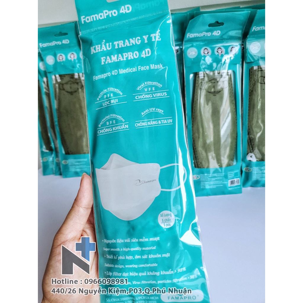 COMBO 50 - 100 cái Khẩu trang Famapro 4D KF94 (Xanh Rêu) - Bịch 5 cái | BigBuy360 - bigbuy360.vn