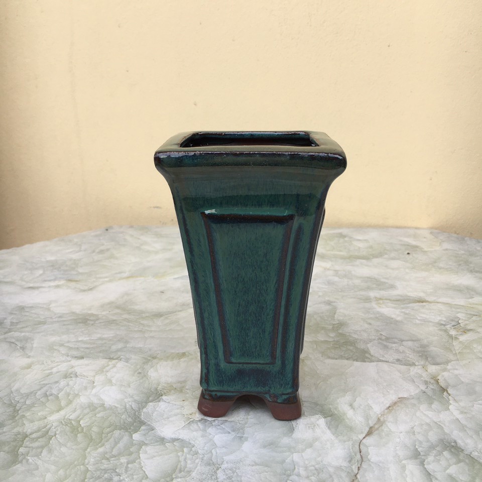 Chậu bonsai Vuông đứng loe Xanh hỏa biến gốm Bát tràng 1 size BM-160
