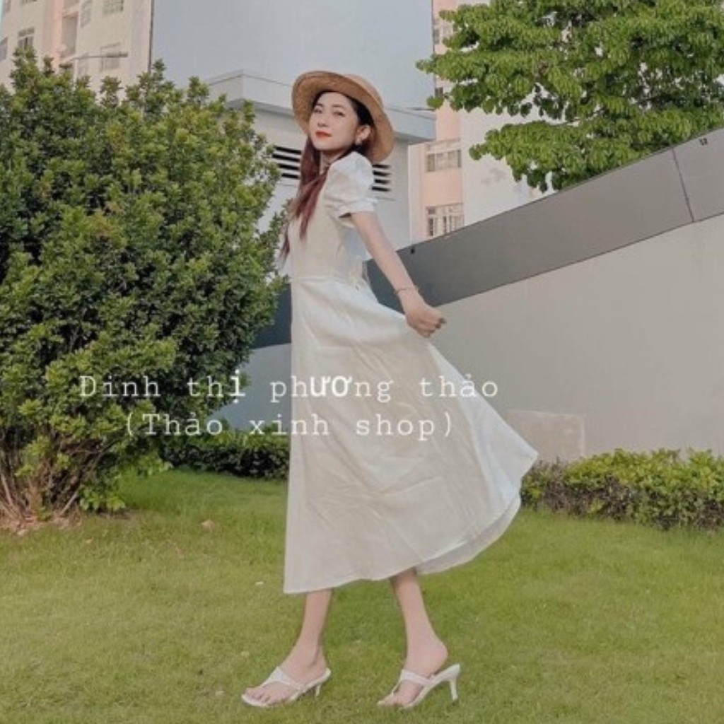 Váy Dáng Xoè Công Chúa Tay Phồng Buộc Nơ Lưng Chất Voan Mịn Siêu Xinh | BigBuy360 - bigbuy360.vn