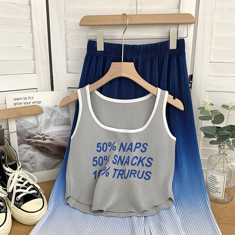 NUZIRO  Áo dệt kim  không tay dáng ôm in chữ phong cách Hàn Quốc dành cho nữ