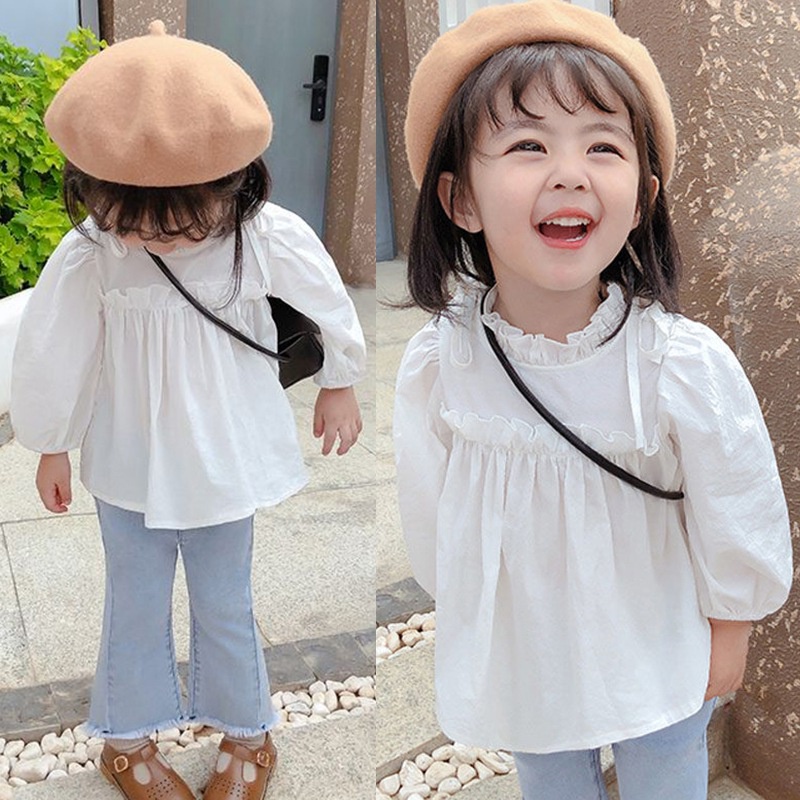 Áo kiểu dài tay cổ búp bê phong cách Hàn Quốc mới dễ phối đồ cho bé gái