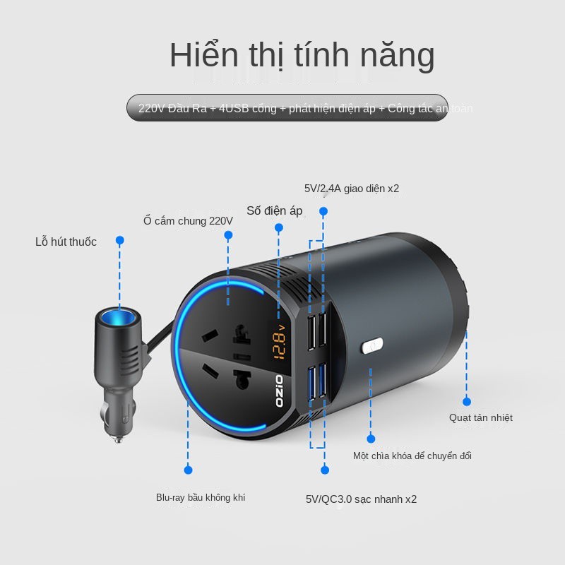 bộ biến tần gắn trên xe hơi Bộ chuyển đổi điện gia đình 12V sang 220V bộ sạc ổ cắm xe hơi đa năng đa chức năng