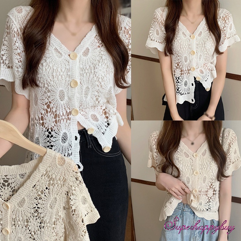 Áo Thun Ngắn Tay Cổ Chữ V Thiết Kế Lỗ Rỗng Thời Trang Mùa Hè Cho Nữ