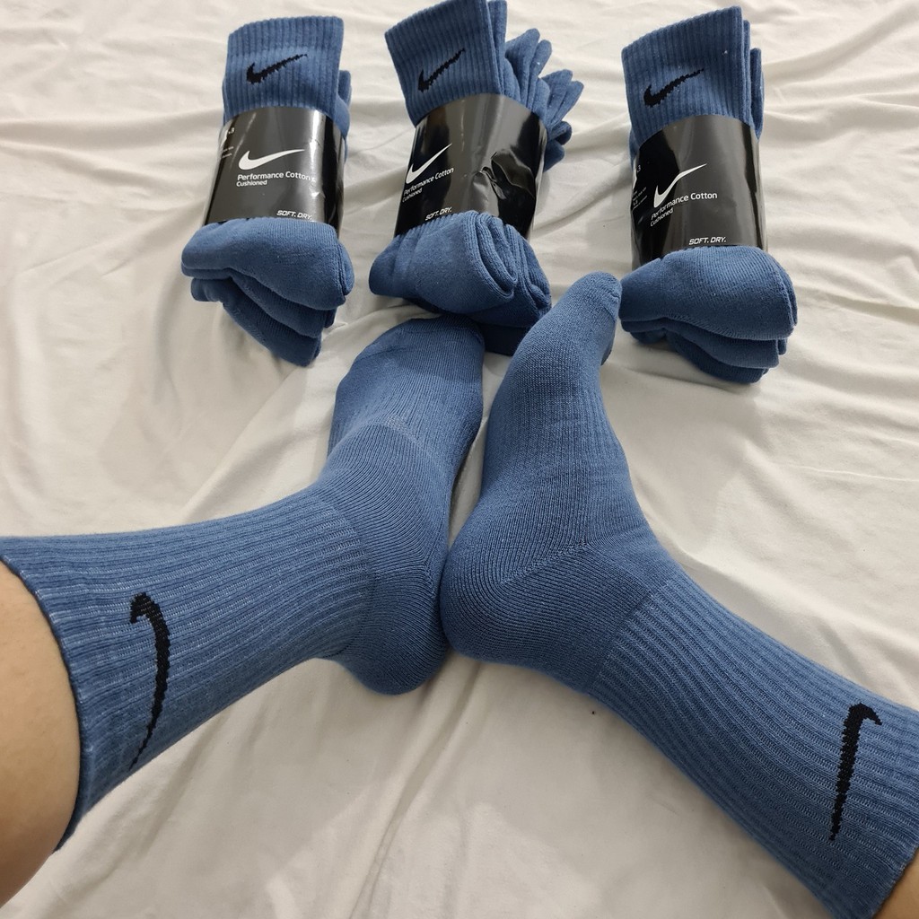 Pack 3 đôi tất thể thao Nike cao cổ màu Blue No 4  - Free ship + Quà tặng Loved socks by TatsTats.vn