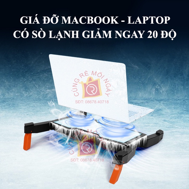 Đế tản nhiệt Laptop, quạt tản nhiệt cho Laptop, Macbook có sò lạnh bán dẫn, làm mát tức thời, giảm ngay 20 độ