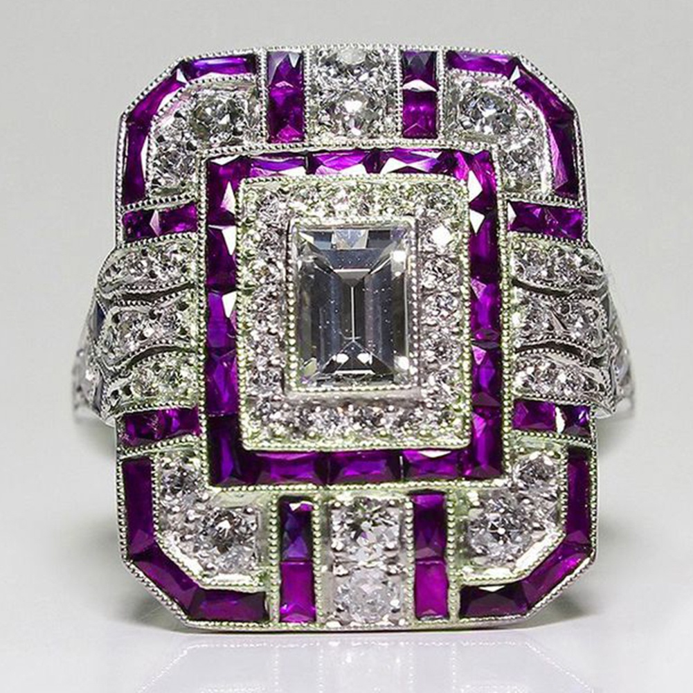 Nhẫn Đính Hôn Khảm Đá Zircon Hình Vuông Phong Cách Retro Cho Nữ