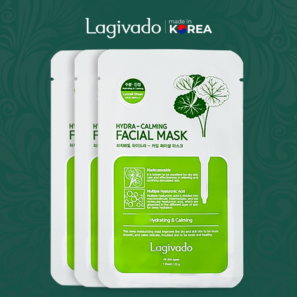 Combo 3 mặt nạ giấy dưỡng da ẩm mịn, căng bóng Hàn Quốc Lagivado Hydra Calming Facial Mask 23g/miếng