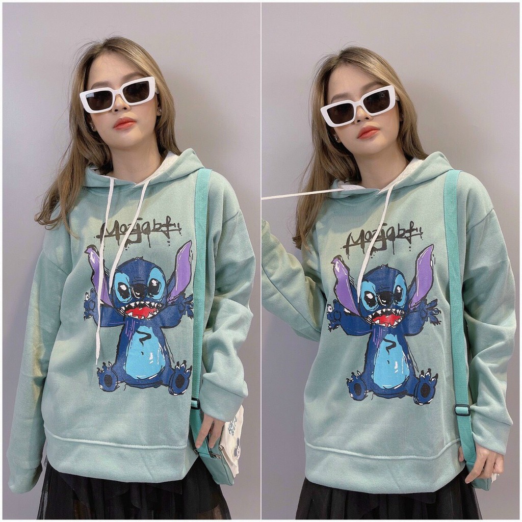 Áo nỉ hoodie unisex có mũ in hình chuột Stitch KNN03 -baoan