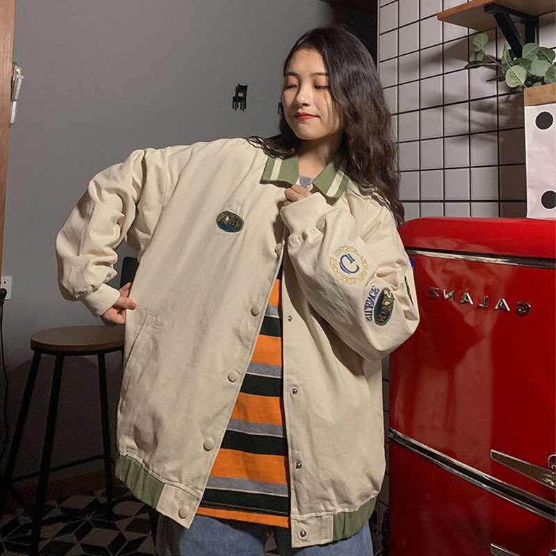 Áo Khoác Bóng Chày Vải Cotton Mỏng Cỡ Lớn Kiểu vintage Đường Phố Mỹ Thời Trang Xuân Thu Cho Nam Và Nữ