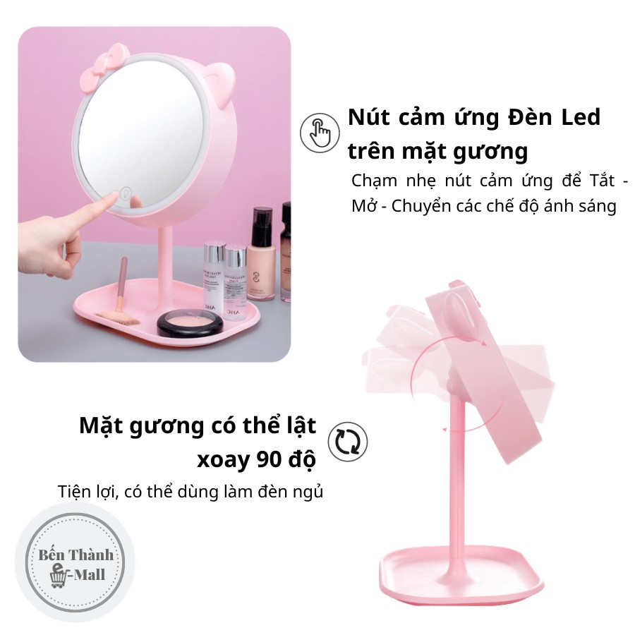 [Đa năng] Gương trang điểm kiêm đèn LED ngủ Desk &amp; Lens HH-168 [3 màu ánh sáng]