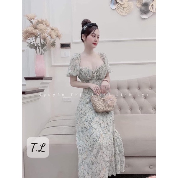 Váy hoa cup ngực dáng dài có đệm ngực