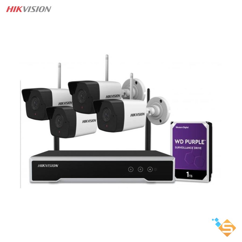 Bộ Kit Camera WiFi Ngoài Trời HIKVISION NK42W0H 4 Camera WiFi 2MP &amp; 1 Đầu Ghi - Bảo Hành Chính Hãng 2 Năm