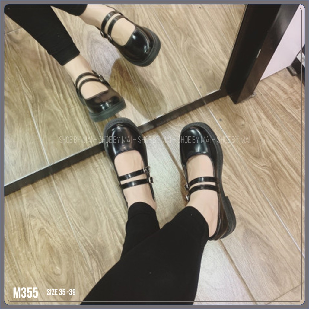 Giày búp bê nữ cao 2 phân quai ngang da bóng mềm mới hot nhẹ nhàng xinh đẹp đơn giản M355 SHOEBYMAI