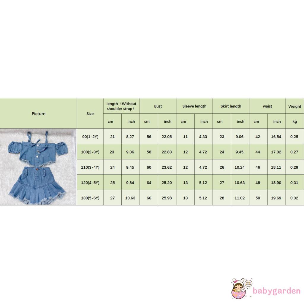 Set áo kiểu hai dây và chân váy lưng cao thiết kế xếp ly vải jean thời trang dành cho bé gái 1-6 tuổi