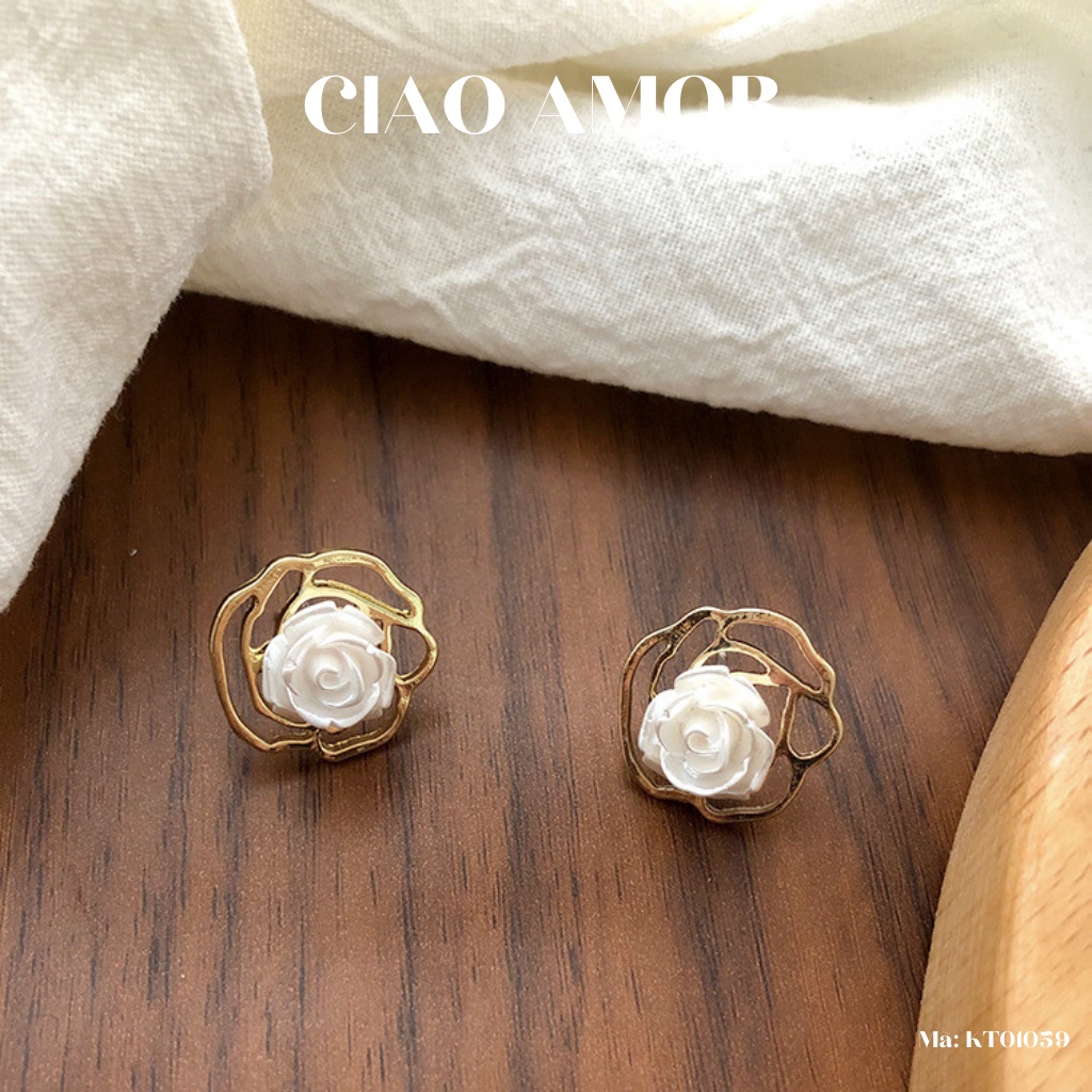 Khuyên tai nữ, Hoa tai ngắn hoa trắng thanh lịch Trang sức Ciao Amor - KT0159