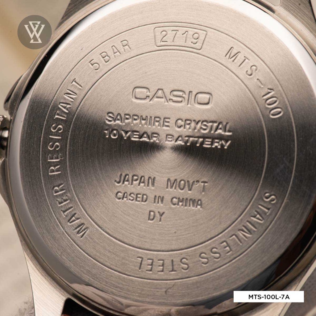 Đồng Hồ Quartz Nam Casio WATCHSTORE MTS-100L-7AVDF Thiết Kế Mặt Kính Sapphire 41mm, Dây Da Nâu Và Vỏ Thép Không Gỉ