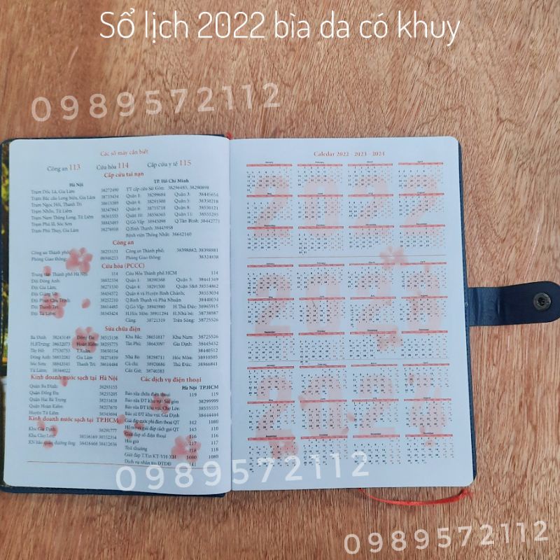 Sổ lịch 2022 bìa da,có khuy 192 trang (18cm * 26cm).