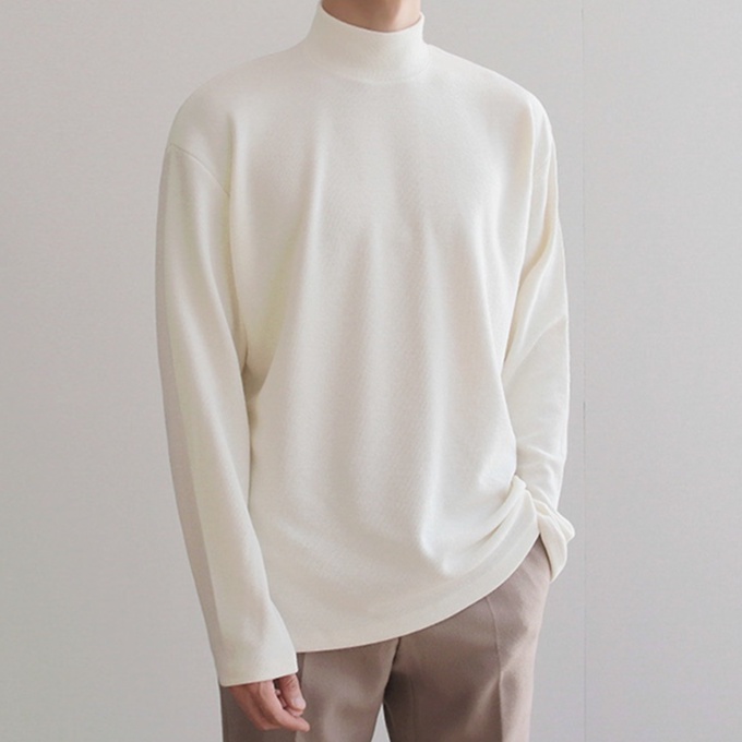 Áo Giữ Nhiệt Nam Áo Thun Tay Dài Có Cổ Cao Lót Nỉ Cotton Thu Đông Giữ Ấm