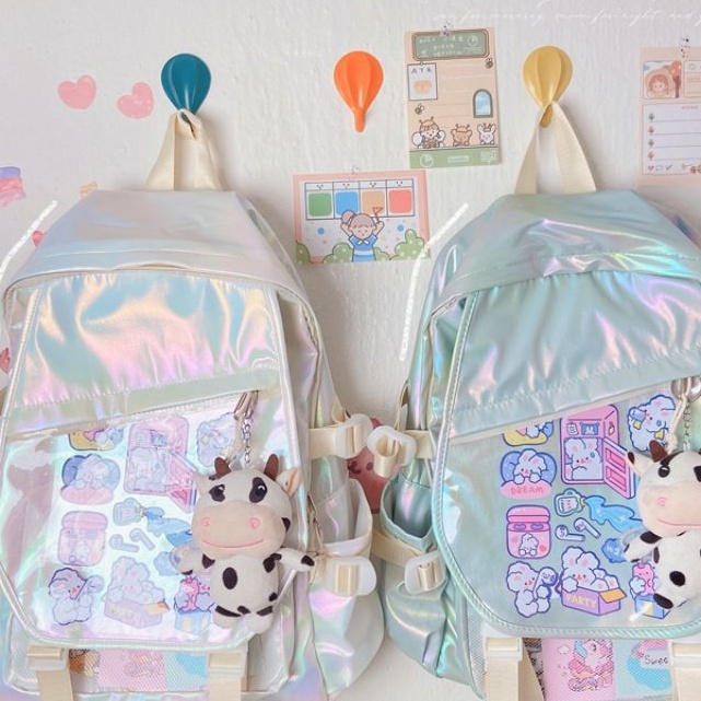 Balo cặp sách đi học hologram phản quang có ngăn lưới ulzzang hot trend cute dễ thương