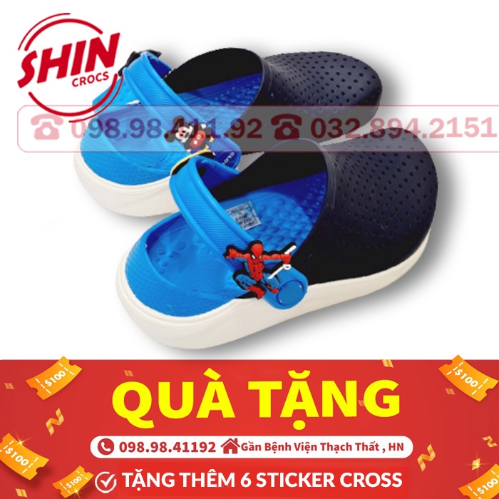 dép cross cho béFREESHIPdép cross cho bé họa tiết xanh dương lưới đậm SHINCR6YHN1 tặng thêm 6 sticker cross