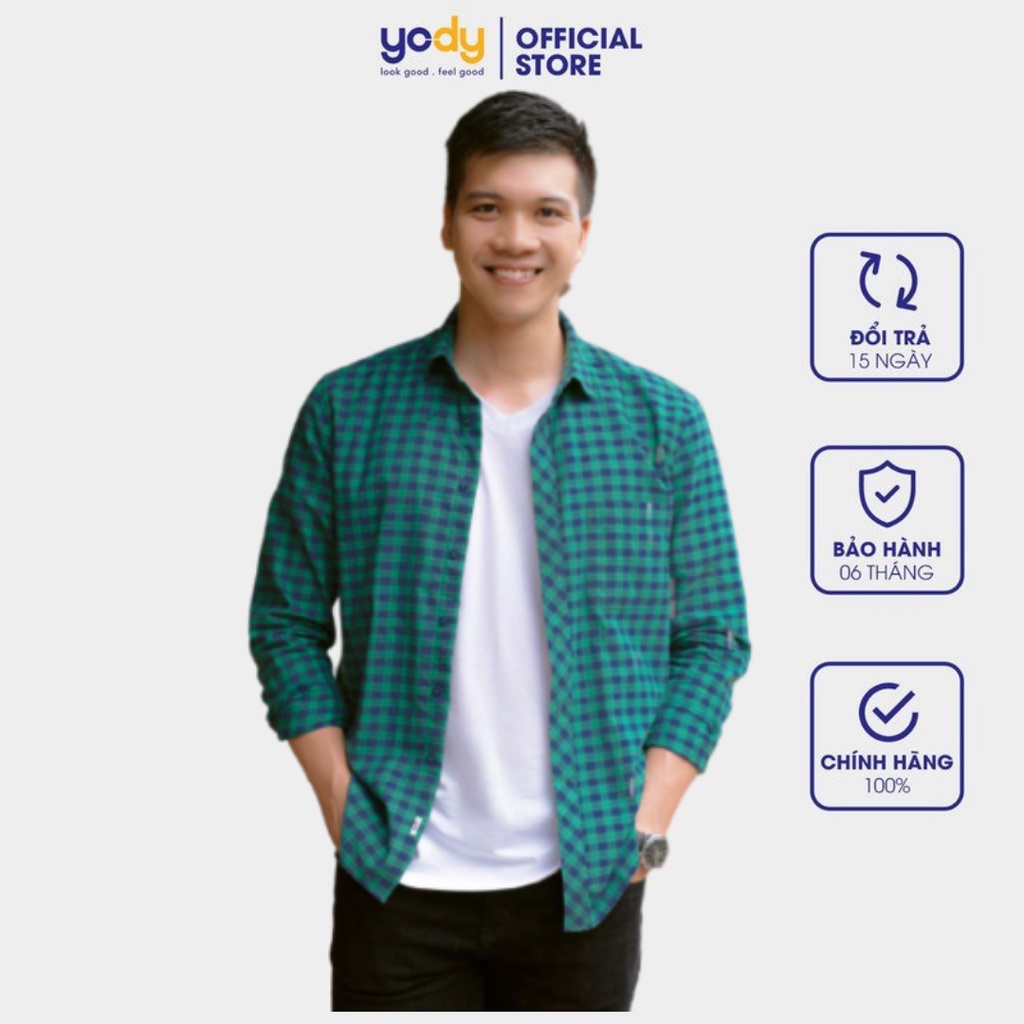 Áo sơ mi nam YODY vải flannel kẻ caro bền màu hạn chế nhăn SMM4061