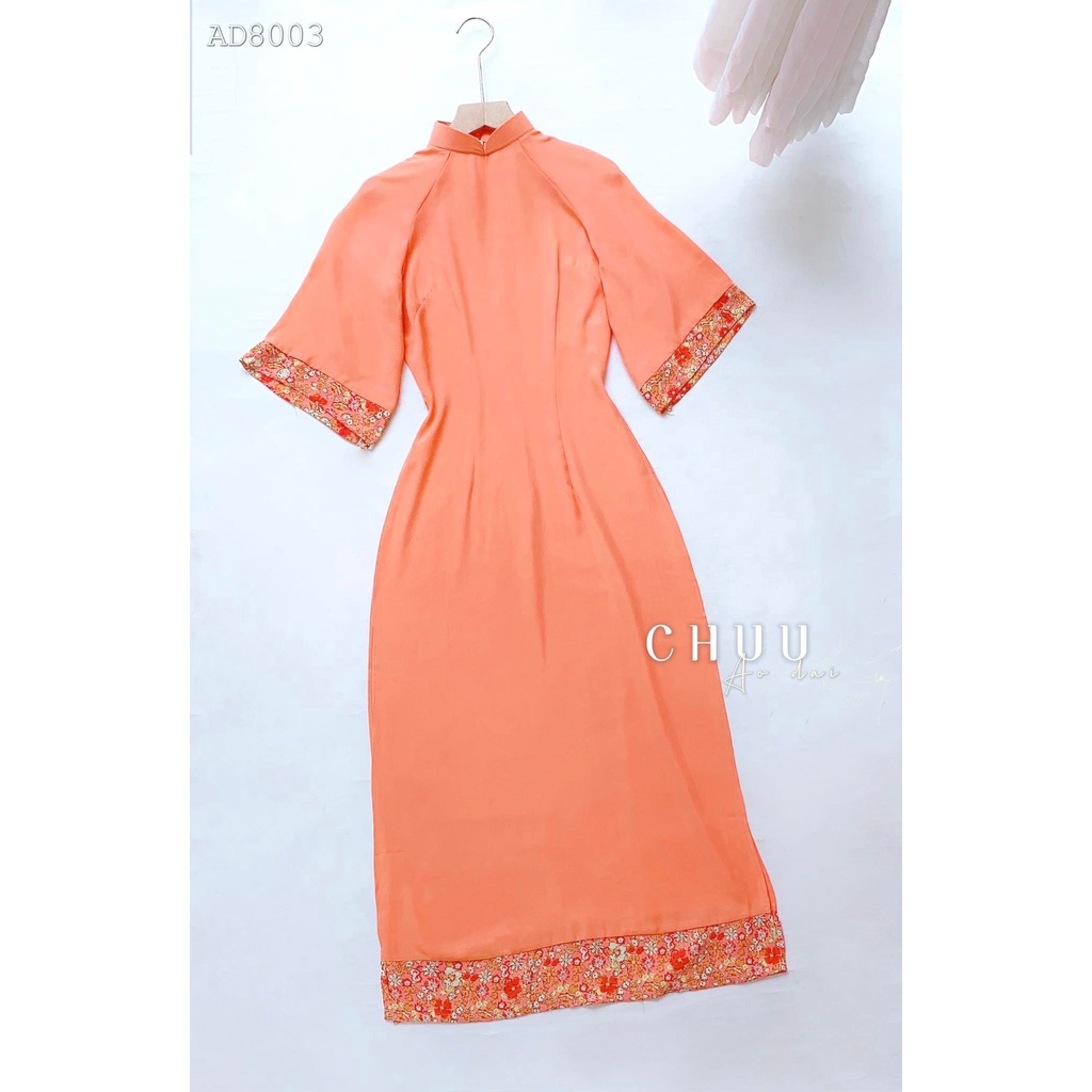 Áo dài nữ trơn cách tân kiểu tay lỡ phối viền hoa kèm quần châu tôn CHUU AD8003 F8004