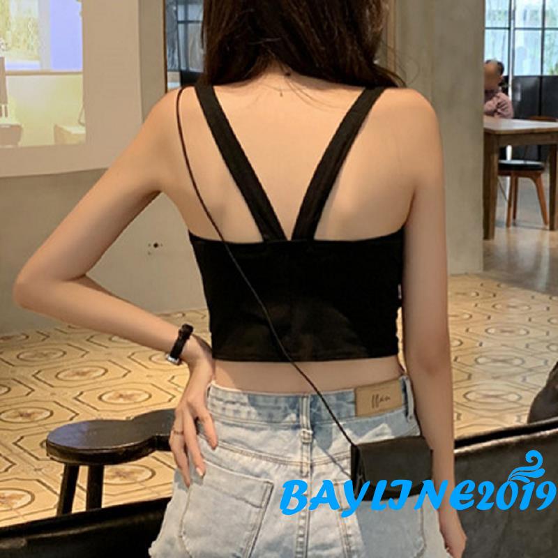 Áo Croptop Không Tay Cổ Chữ U Thời Trang Cho Nữ Đen