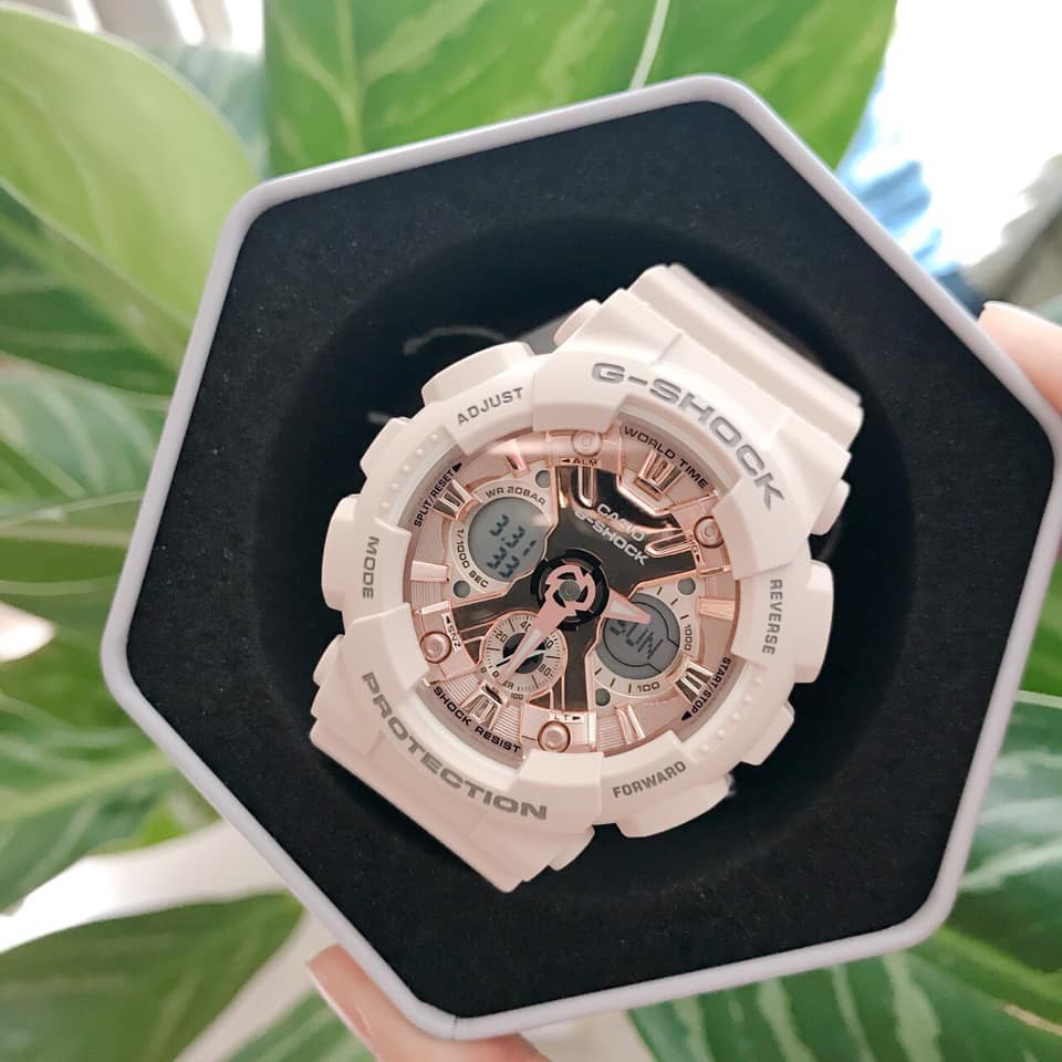 Đồng hồ nữ G-Shock dây màu đào + mặt rose gold - auth sẵn ship