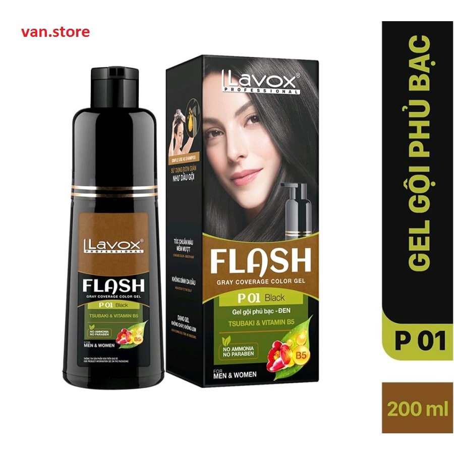 Dầu Gội Phủ Bạc Thảo Dược LAVOX FLASH 200ml - MÀU ĐEN + NÂU ĐEN