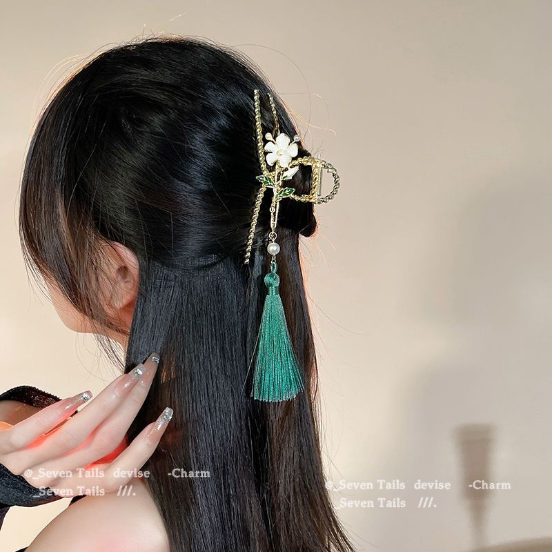 Xian!Kẹp Tóc Hình Cá Mập Đính Hoa Tua Rua Phong Cách Trung Hoa Cổ Điển Thời Trang Mùa Hè Cho Nữ