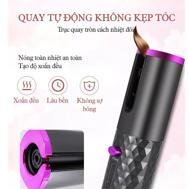 Máy Uốn Tóc Tự Động June Nice cắm Sạc USB, Màn hình LCD Thông Minh lượng pin lên đến 5000mAh