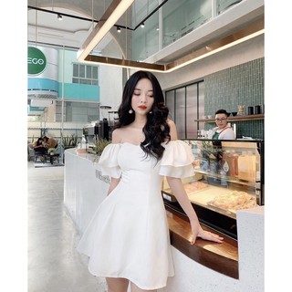 Đầm dáng xòe- trễ vai- tay bèo