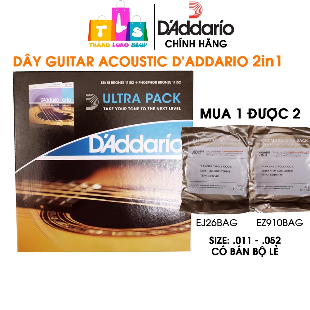 [Chính hãng] D'Addario Ultra Pack EJ26 + EZ910 - Combo dây đàn guitar acoustic D'addario EJ26 + EZ910