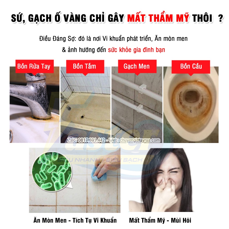 (SIÊU MẠNH) Nước Tẩy Trắng Bồn Sứ, Tẩy Trắng Gạch Nhà Vệ Sinh Ố Vàng, Xỉn Màu Chai Lớn Faster Cera Plus 500ml