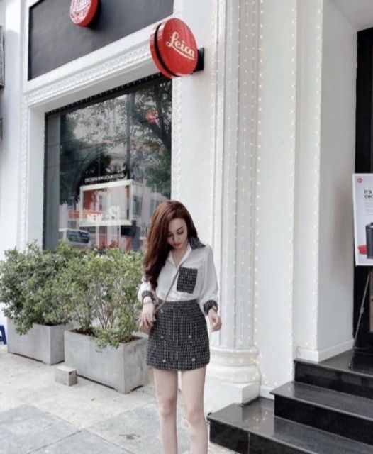 SET SƠ MI MIX CHÂN VÁY DẠ