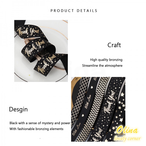 Cuộn dây ruy băng màu đen vàng trang trí gói bánh 9.1m