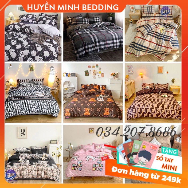 BỘ CHĂN GA GỐI THỜI TRANG POLY COTTON CAO CẤP - Bộ Chăn Ga Gối 5 Món LV, BBR ,Dio...